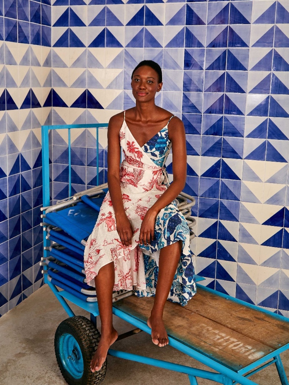 DUAL PRINTS MAXI WRAP DRESS